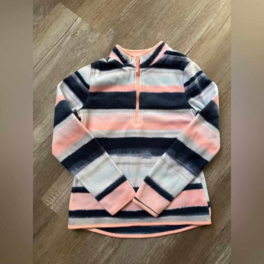 Striped Multi Color Quarter Zip Girls Pullover Sweatshirt Sweater Pink Blue L